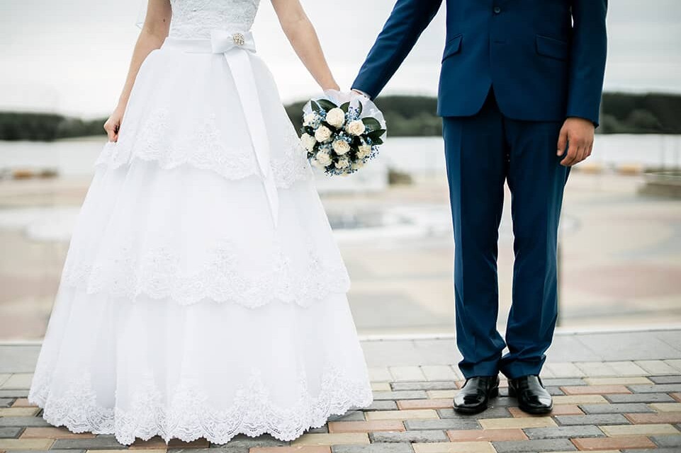 bride and groom from the waist down
