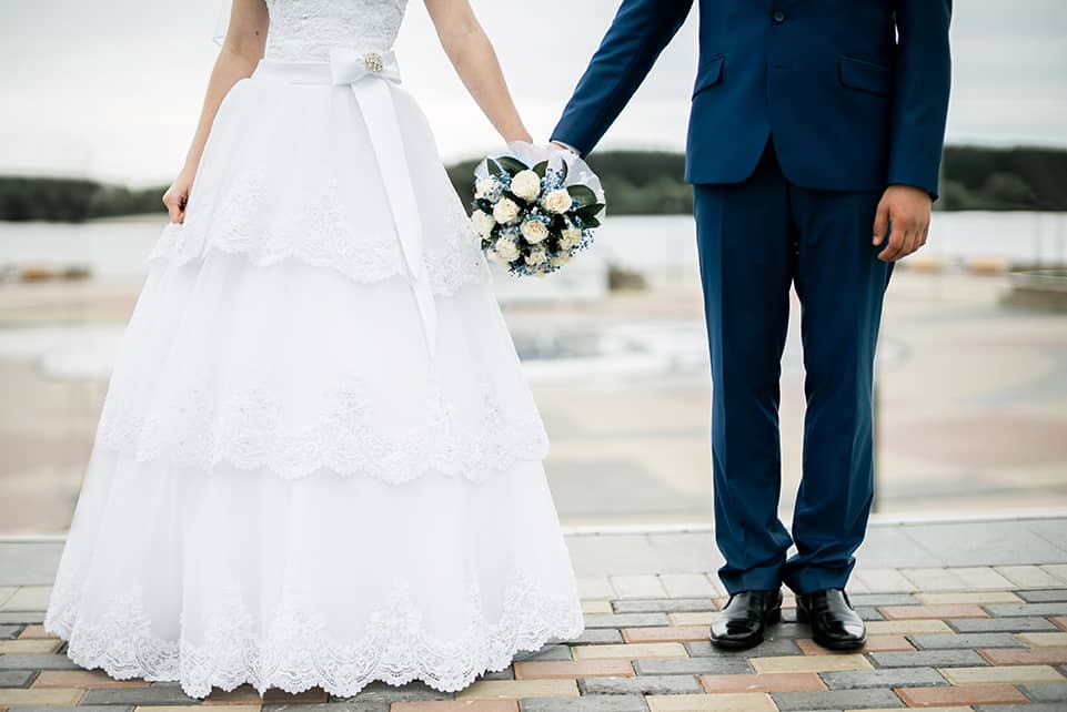 bride and groom from the waist down